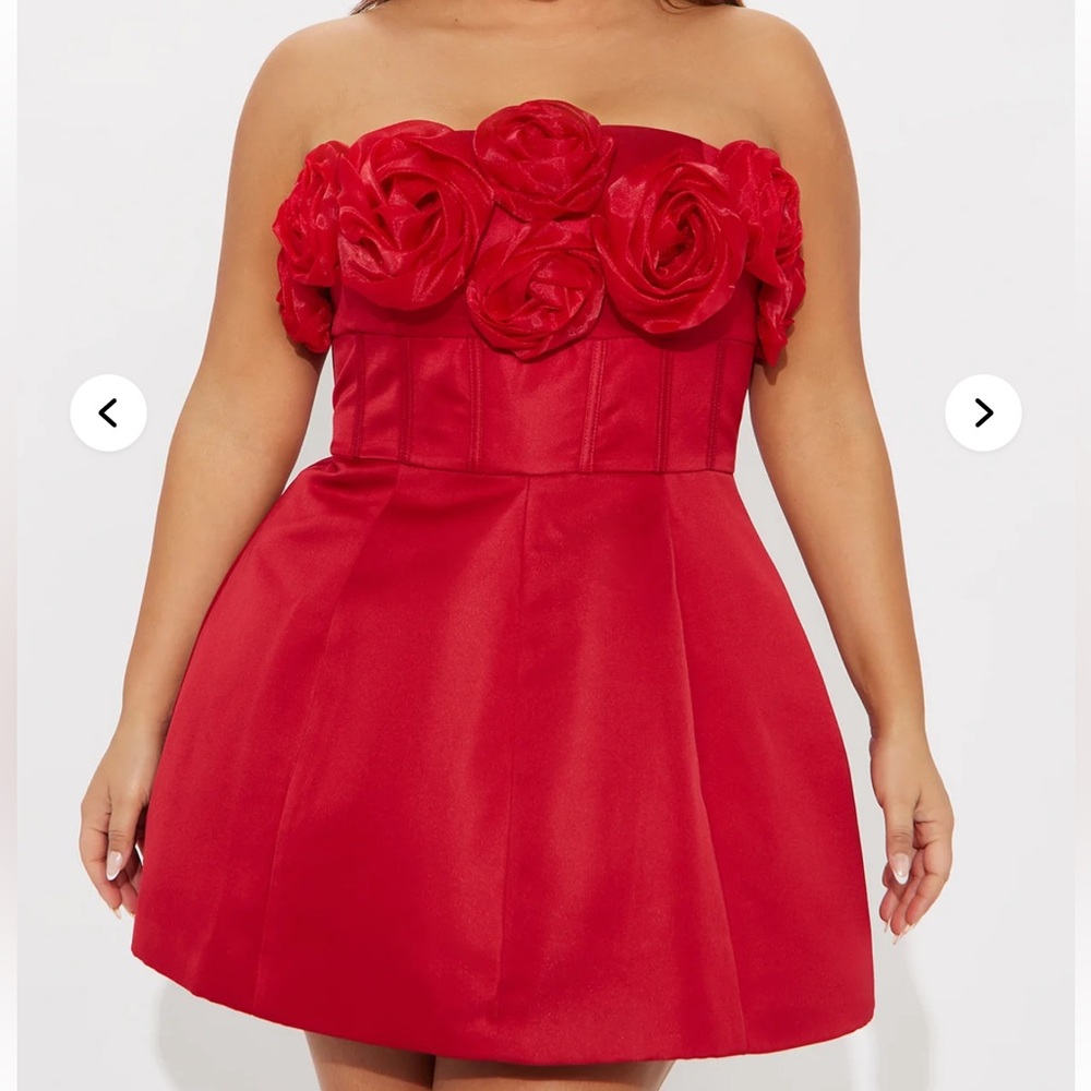 Fashion Nova Strapless Red Floral Dress